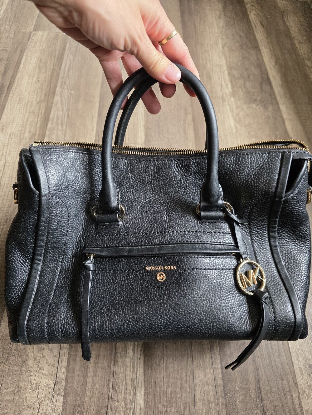 Michael Kors Black Y2K Carine Satchel Pebbled Leather Gold Medium Queen Bag